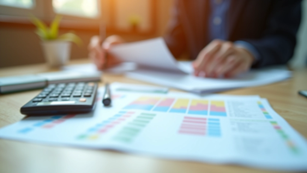 Kalkulačka a pero na tabulce s finančními daty a grafem příjmů